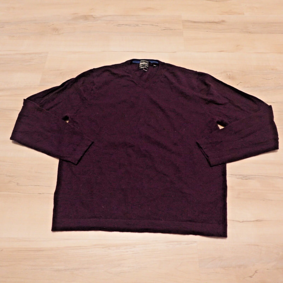 Neiman Marcus Men XL Merino Wool Pullover V-Neck Sweater Modern Fit Purple READ - Picture 1 of 7